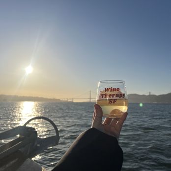 Wine Tasting On The Bay - White wine served in their reusable stemless glass (plastic for safety!) - Boat Charters Near Me - San Francisco, California