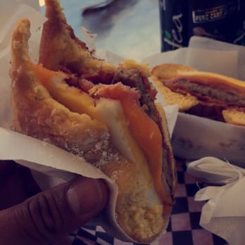I Love Bagels - Egg, cheddar cheese, sausage, ham and bacon on a French Toast Bagel. - Delis Near Me - Oceanside, California