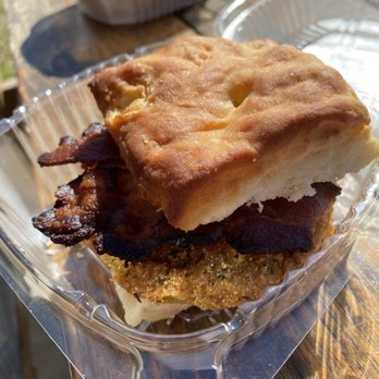 Rambo's Fat Cat Biscuits - Fried green tomato with pimento cheese and spicy bacon - Breakfast & Brunch Near Me - Columbia, South Carolina