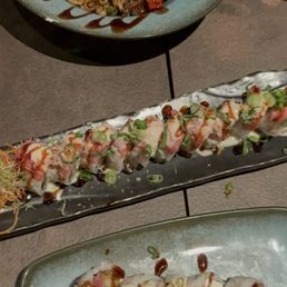 Churrasco with noodles, double spicy roll, and fury roll Churrasco with noodles, double spicy roll, and fury roll
