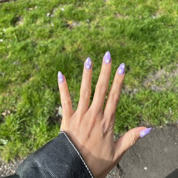 Sarah's Nail & Spa - Purple dip nails with flowera - Nail Salons Near Me - Seattle, Washington