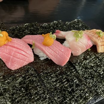 Shigotonin - Chu toro with uni, hamachi, salmon belly hand rolls. - Japanese Near Me - Las Vegas, Nevada Shigotonin - Chu toro with uni, hamachi, salmon belly hand rolls. - Japanese Near Me - Las Vegas, Nevada