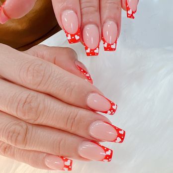 Magic Nails - Red Tip Nails w/ 3d hearts - Nail Salons Near Me - Buena Park, California Magic Nails - Red Tip Nails w/ 3d hearts - Nail Salons Near Me - Buena Park, California