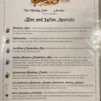 Maltby Cafe - Special Oktoberfest Beer and Wine menu, available Oct 23-29, 2023 7am-3pm only (last full week of October). - American Near Me - Snohomish, Washington Maltby Cafe - Special Oktoberfest Beer and Wine menu, available Oct 23-29, 2023 7am-3pm only (last full week of October). - American Near Me - Snohomish, Washington