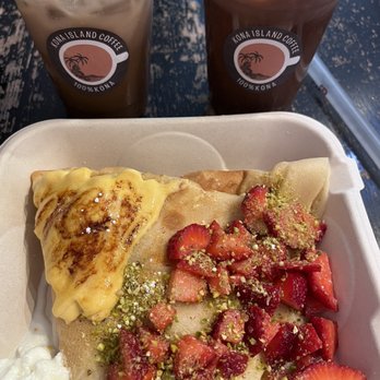 Kona Island Coffee - L: Iced Kona latte and iced mocha- both w. Oatmilk. Maui crepé. Yummmm. - Coffee & Tea Near Me - Mountain View, California Kona Island Coffee - L: Iced Kona latte and iced mocha- both w. Oatmilk. Maui crepé. Yummmm. - Coffee & Tea Near Me - Mountain View, California