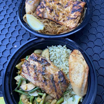 Pacifico Charbroiled Fish - Mahi Mahi with roasted veggies+cilantro lime rice, and grilled salmon with chipotle garlic pasta!!! Sooo yumm - Food Trucks Near Me - Sherman Oaks, California