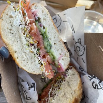 Hank's Bagels - Rosemary salt bagel, nova lox salmon - Coffee & Tea Near Me - Burbank, California