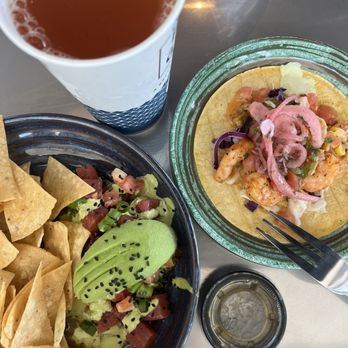 California Fish Grill - Poke starter, Cajun shrimp taco & strawberry mint juice - Seafood Near Me - Norwalk, California California Fish Grill - Poke starter, Cajun shrimp taco & strawberry mint juice - Seafood Near Me - Norwalk, California