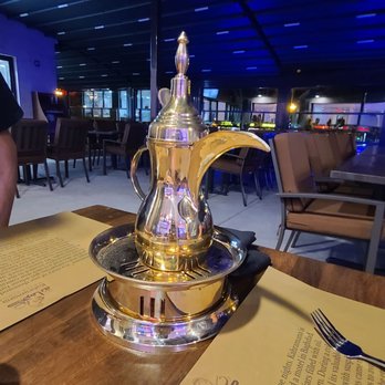 Kahramana Restaurant - Brass coffee pot with warmer, very good coffee. - Middle Eastern Near Me - Upland, California