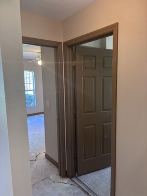 Every Door Trim and Baseboard 2025 - A friend of my dad’s in Eureka wanted his whole house repainted. We split it into a few projects. This one includes all the doors, trim, and baseboards of the house. Brown. Walls later painted Cinnamon (look for further project) Total transformation. Drywall needed to be done also. This one definitely made it onto the books of big projects and big changes!!