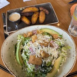 Mexican Caesar and fried plantains.