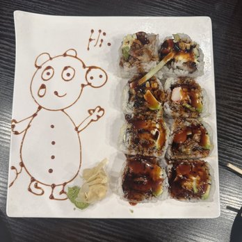 Fun Noodle Bar - Spider roll: cucumber, avocado, tempura deep fried soft shell crab, mayo with eel sauce on top (yummy) - Asian Fusion Near Me - Amarillo, Texas
