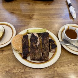 Barney's Hickory Pit - Barbecued Pork Spare Ribs (Junior) with baked potato
