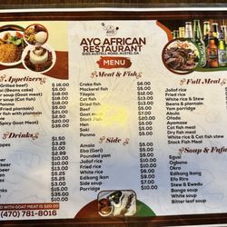 Ayo African Restaurant - Menu as of June 2024