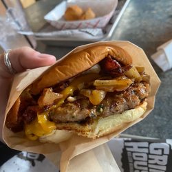 Grindhouse Killer Burgers - Turkey burger with grilled onions