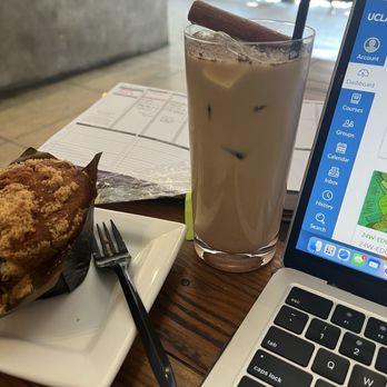 Sharp Specialty Coffee - Blueberry vanilla muffin & iced Spanish latte - Coffee & Tea Near Me - Los Angeles, California