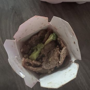 Panda Express - Box full of beef with two pieces of broccoli - Chinese Near Me - Hesperia, California