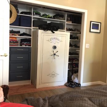 Closet Gallery - My husband's closet was designed around his safe! We love it!! Mary did a perfect job!! - Home Organization Near Me - El Dorado Hills, California Closet Gallery - My husband's closet was designed around his safe! We love it!! Mary did a perfect job!! - Home Organization Near Me - El Dorado Hills, California