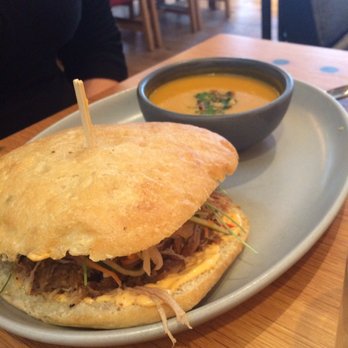 Tre Rivali - Pork Sandwich - squash soup - Mediterranean Near Me - Milwaukee, Wisconsin Tre Rivali - Pork Sandwich - squash soup - Mediterranean Near Me - Milwaukee, Wisconsin