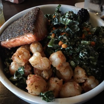 Bosscat Kitchen & Libations - Kale salad with salmon & rock shrimp. - New American Near Me - Irvine, California Bosscat Kitchen & Libations - Kale salad with salmon & rock shrimp. - New American Near Me - Irvine, California