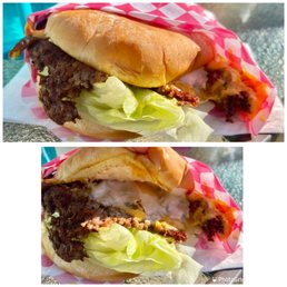Smash burger with American cheese, lettuce, burger sauce, and soft potato bun. Delicious!! Smash burger with American cheese, lettuce, burger sauce, and soft potato bun. Delicious!!