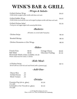 Menu photo 1 Wink's Bar & Grill West Liberty, IA