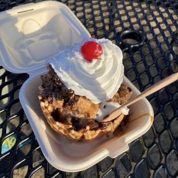 Bruster's Real Ice Cream - Buttercup sundae in a waffle bowl with chocolate peanut butter with buckeyes ice cream - Ice Cream & Frozen Yogurt Near Me - Aptos, California Bruster's Real Ice Cream - Buttercup sundae in a waffle bowl with chocolate peanut butter with buckeyes ice cream - Ice Cream & Frozen Yogurt Near Me - Aptos, California