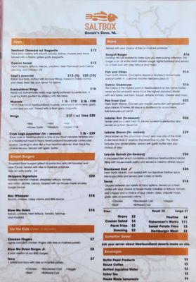 Menu photo 4 Saltbox Benoit's Cove, NL Menu photo 4 Saltbox Benoit's Cove, NL