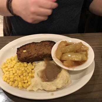 Cracker Barrel Old Country Store - Meatloaf with Whole Kernel Corn, Mashed Potatoes, and fried Fried Apples - Breakfast & Brunch Near Me - New Albany, Mississippi Cracker Barrel Old Country Store - Meatloaf with Whole Kernel Corn, Mashed Potatoes, and fried Fried Apples - Breakfast & Brunch Near Me - New Albany, Mississippi