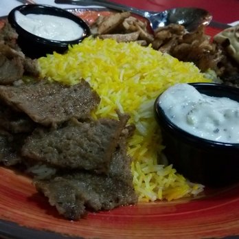 Simply Falafel - Sultani Platter (3 meats; Gyro, Chicken Shawarma, Kafta Kabob). $16.00. - Mediterranean Near Me - Edmond, Oklahoma