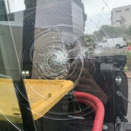Old broken windshield