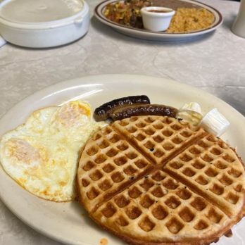 Anna's Coffee Shop - waffle with eggs and sausages - Breakfast & Brunch Near Me - Hayward, California Anna's Coffee Shop - waffle with eggs and sausages - Breakfast & Brunch Near Me - Hayward, California