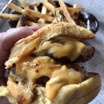 Cured - The Griddle Burger|Bacon and Beef Blend|Blue Ribbon American Cheese|Onion Jam|Fries (Available as a single|double|triple) - Cocktail Bars Near Me - San Antonio, Texas