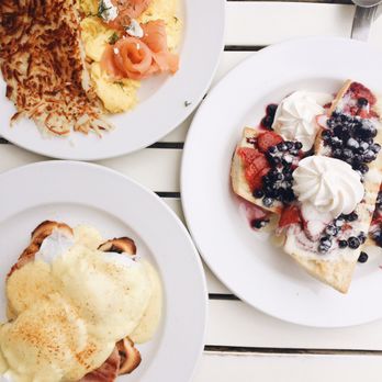 Rialto Cafe - eggs benedict, french toast, and salmon scrambled with hash browns on the side! - Breakfast & Brunch Near Me - Fullerton, California Rialto Cafe - eggs benedict, french toast, and salmon scrambled with hash browns on the side! - Breakfast & Brunch Near Me - Fullerton, California
