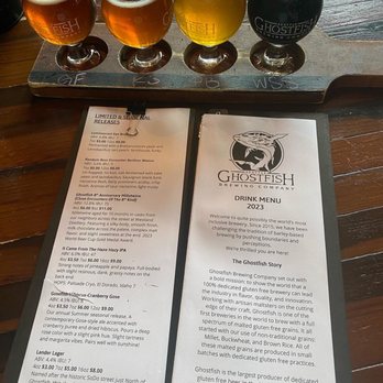 Ghostfish Brewing - Beer flight and menu. - Breweries Near Me - Seattle, Washington Ghostfish Brewing - Beer flight and menu. - Breweries Near Me - Seattle, Washington
