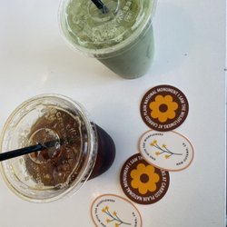 The Buck Stop - Cold brew, matcha latte with oat milk, cute stickers