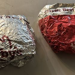 Arby's - Two beef in cheddar classics and one was smashed like a ball.