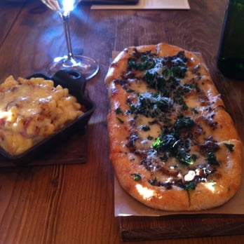 Finch & Fork - Baked mac & cheese; wild mushroom and kale flatbread - New American Near Me - Santa Barbara, California