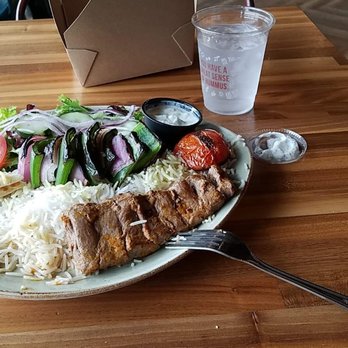 Luna Grill Mansfield - Lamb Kabob with a Vegetable Kabob - Mediterranean Near Me - Mansfield, Texas