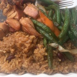 Cajun Cafe - Bourbon chicken , string beans , rice and beans