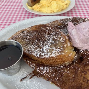 Sax's Joint - TT's French Toast with side of eggs and sausage links - Breakfast & Brunch Near Me - Petaluma, California Sax's Joint - TT's French Toast with side of eggs and sausage links - Breakfast & Brunch Near Me - Petaluma, California