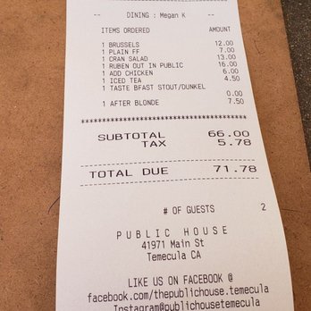 Public House Temecula - Tab - New American Near Me - Temecula, California