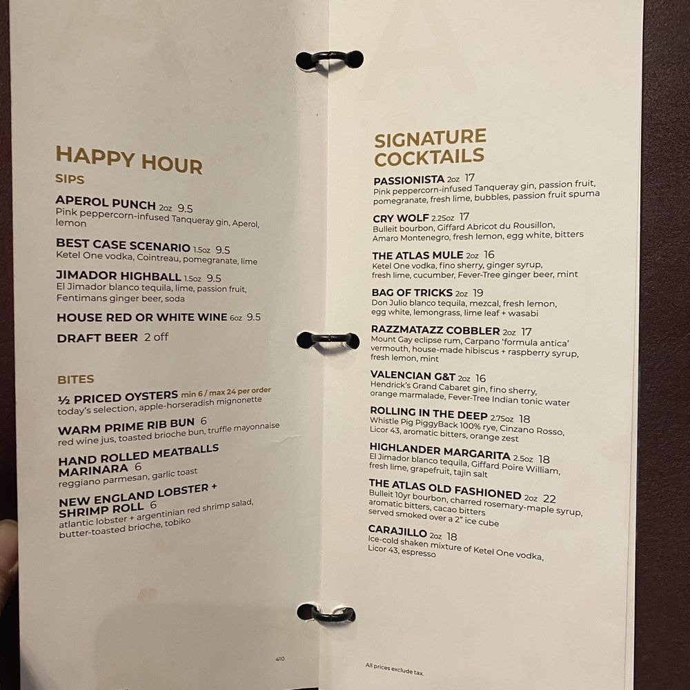 Atlas Steak + Fish - Dec 2024 HH menu - Steakhouses Near Me - Burnaby, British Columbia