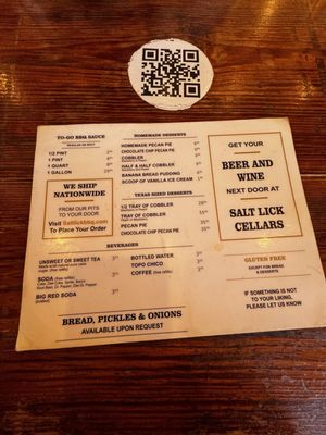 Menu photo 2 The Salt Lick BBQ Driftwood, TX