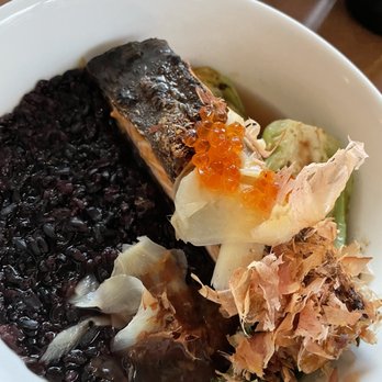 Margie's - MISO SALMON tasty! rice, bok choy, miso glaze, salmon roe, pickled ginger, dashi broth, katsuobushi - New American Near Me - Queens, New York Margie's - MISO SALMON tasty! rice, bok choy, miso glaze, salmon roe, pickled ginger, dashi broth, katsuobushi - New American Near Me - Queens, New York