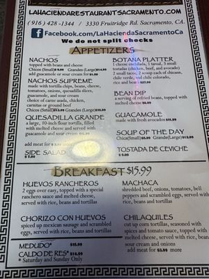 Menu photo 5 La Hacienda Sacramento, CA