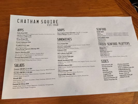 Menu photo 6 Chatham Squire Restaurant & Tavern Chatham, MA
