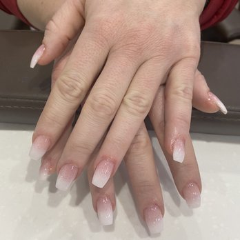 Gloss & Feathers - Ombré sparking white with pink/ coffin shape - Nail Salons Near Me - Phoenix, Arizona