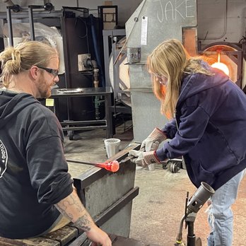 Tacoma Glassblowing Studio - Jake and the kiddo making a lighted ornament - Arts & Crafts Near Me - Tacoma, Washington