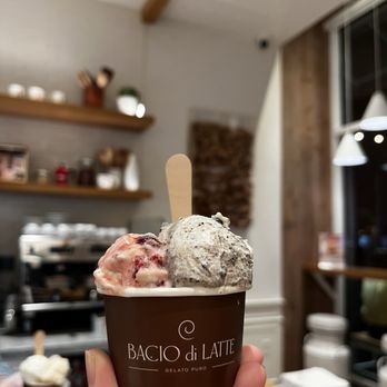 Bacio Di Latte - Strawberry cheesecake & cookies and cream - Gelato Near Me - Irvine, California Bacio Di Latte - Strawberry cheesecake & cookies and cream - Gelato Near Me - Irvine, California